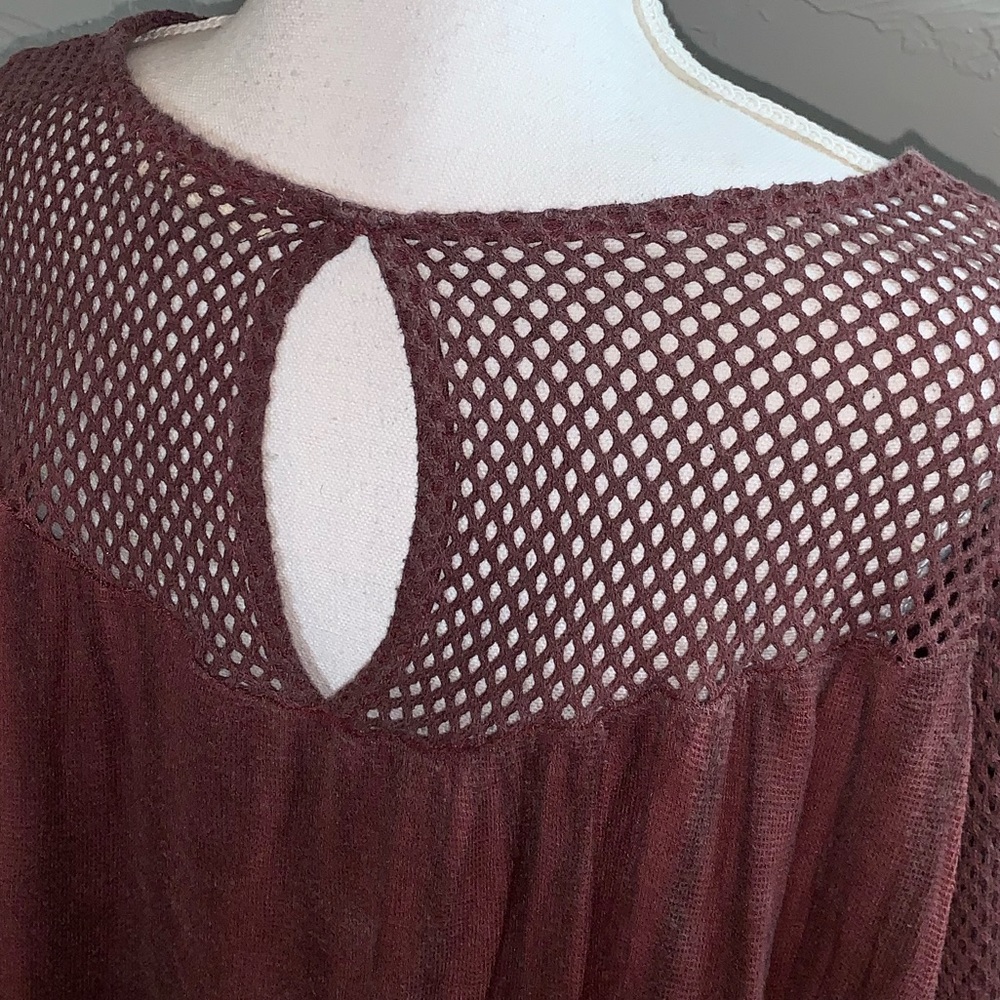 Altar’d State Mesh Top Tye Dye Burgundy Oversized Blouse  - Sold in Live Show - Picture 9 of 10